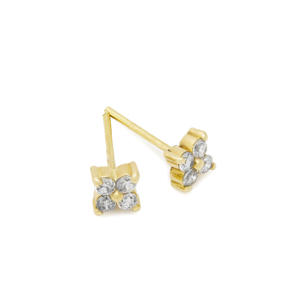 EG2249 Gold Clover Stud Earrings with Diamond Accents