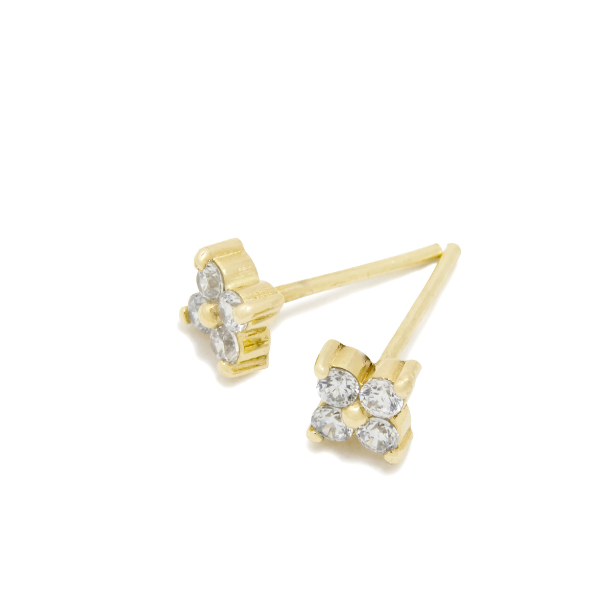 EG2249 Gold Clover Stud Earrings with Diamond Accents