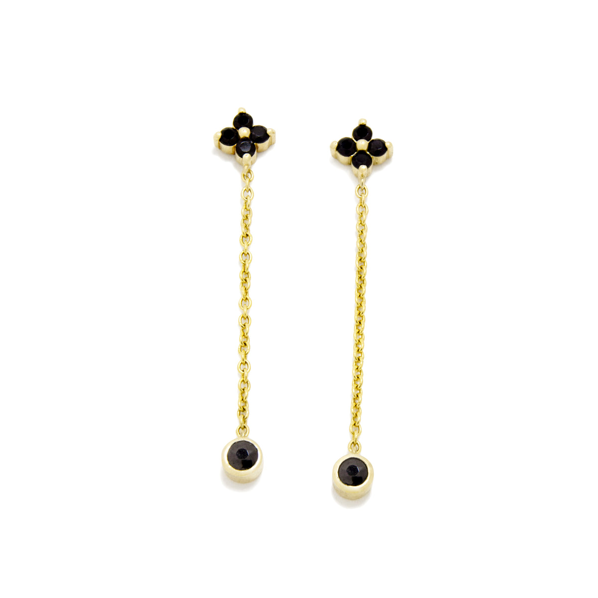 EG2249A Gold Tassel Earrings with Flower-Shaped Onyx Stones