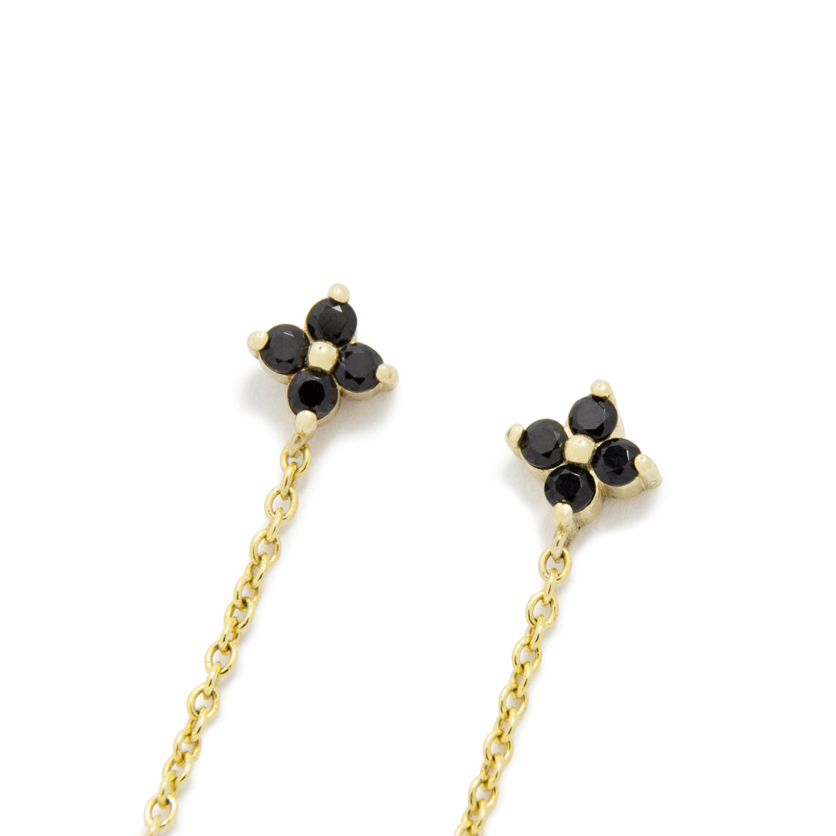 EG2242A Gold Tassel Earrings with Flower-Shaped Onyx Stones