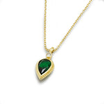 NG4748 Gold Necklace with Teardrop Emerald and Zircon Pendant
