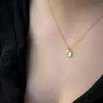NG4768B Gold Necklace with Round Hand-Stamped Flowers Pendant