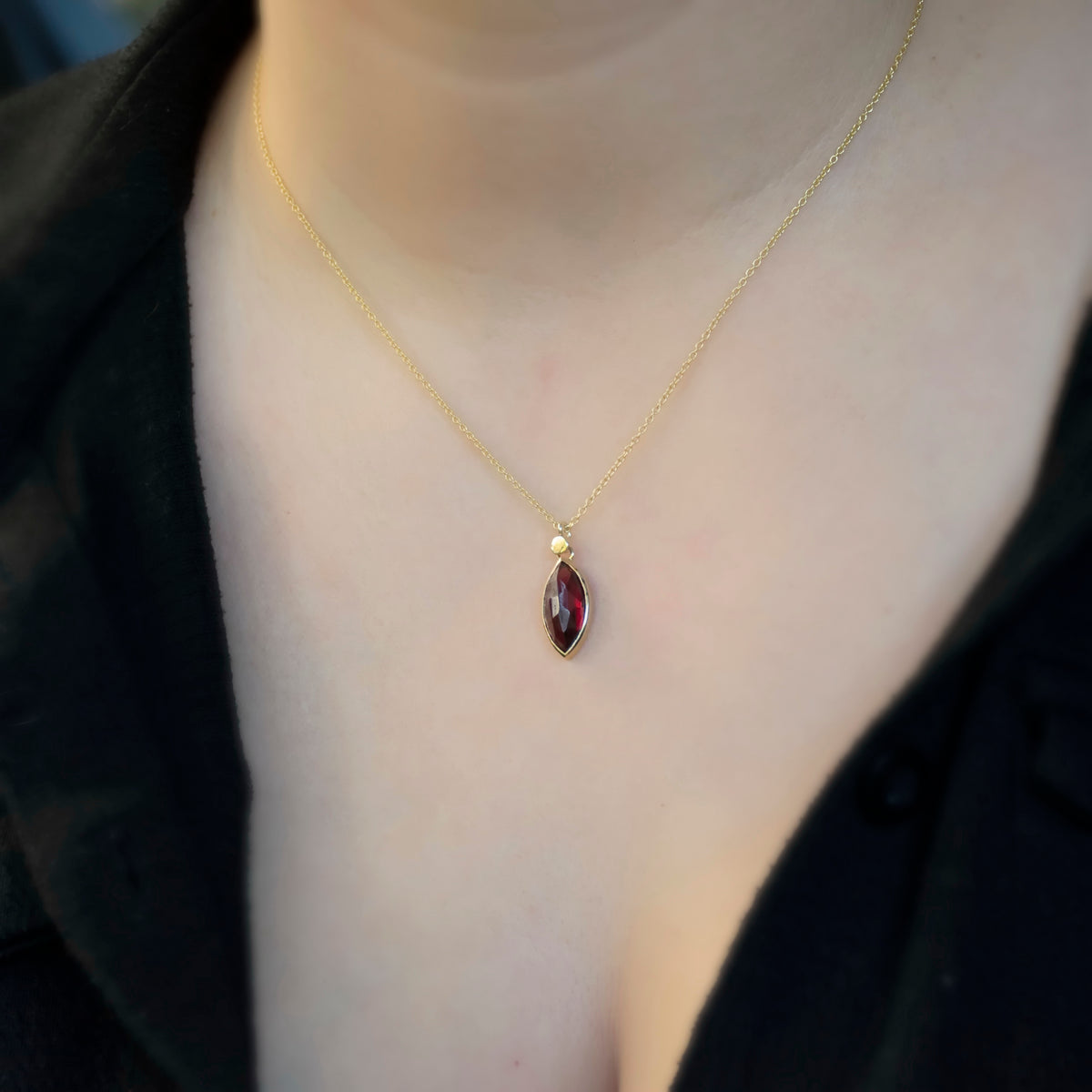 NG4770-1 Gold Necklace with Marquise Garnet Charm