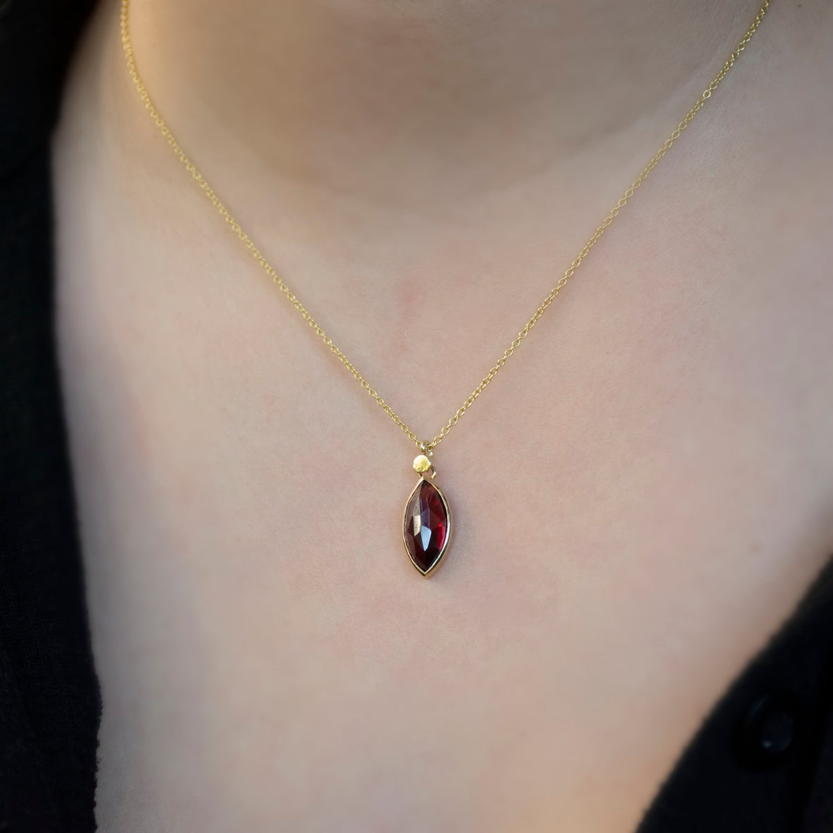 NG4770-1 Gold Necklace with Marquise Garnet Charm