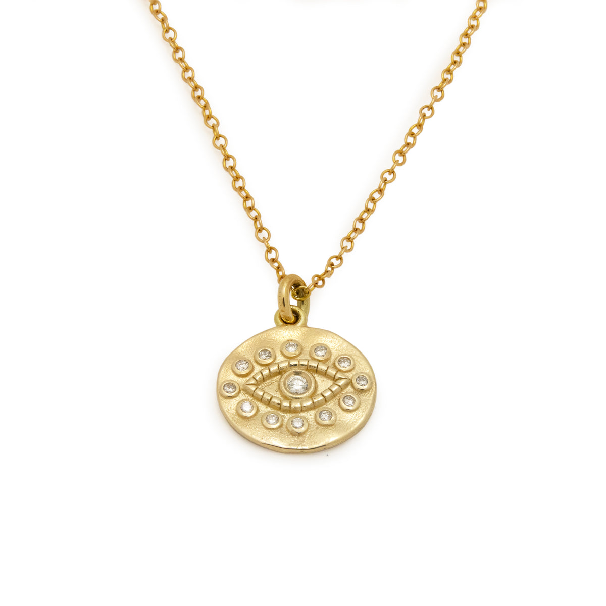 NG4778 Gold Evil Eye Charm Necklace with Diamonds