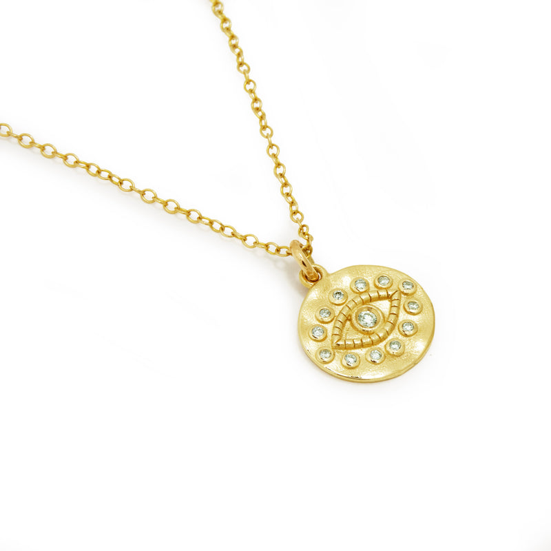 NG4778 Gold Evil Eye Charm Necklace with Diamonds