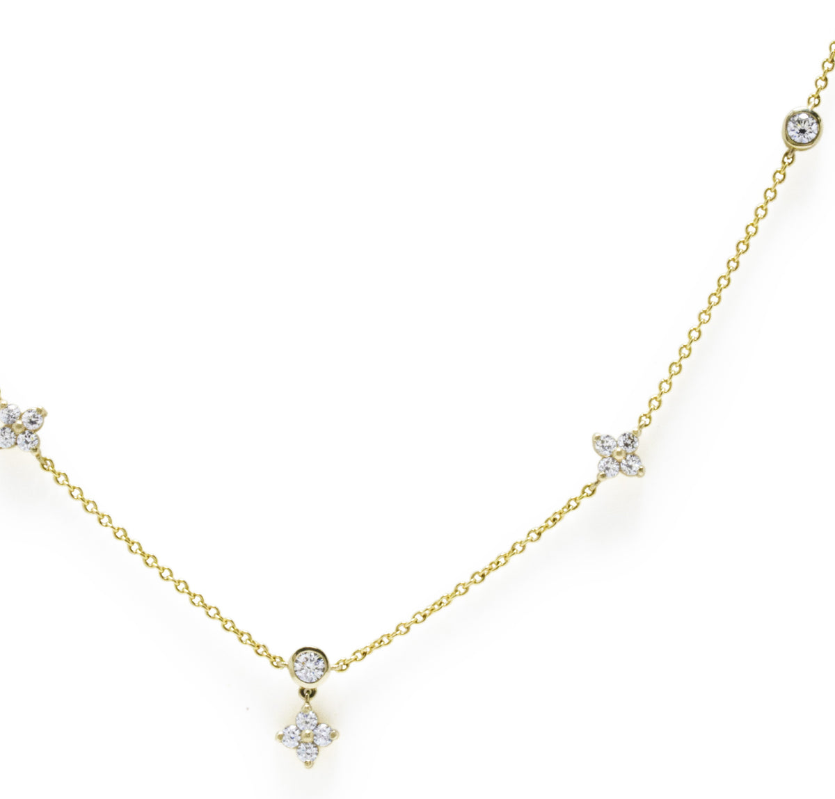 NG4780 Gold Station Necklace with Diamond-Set Flower Charms