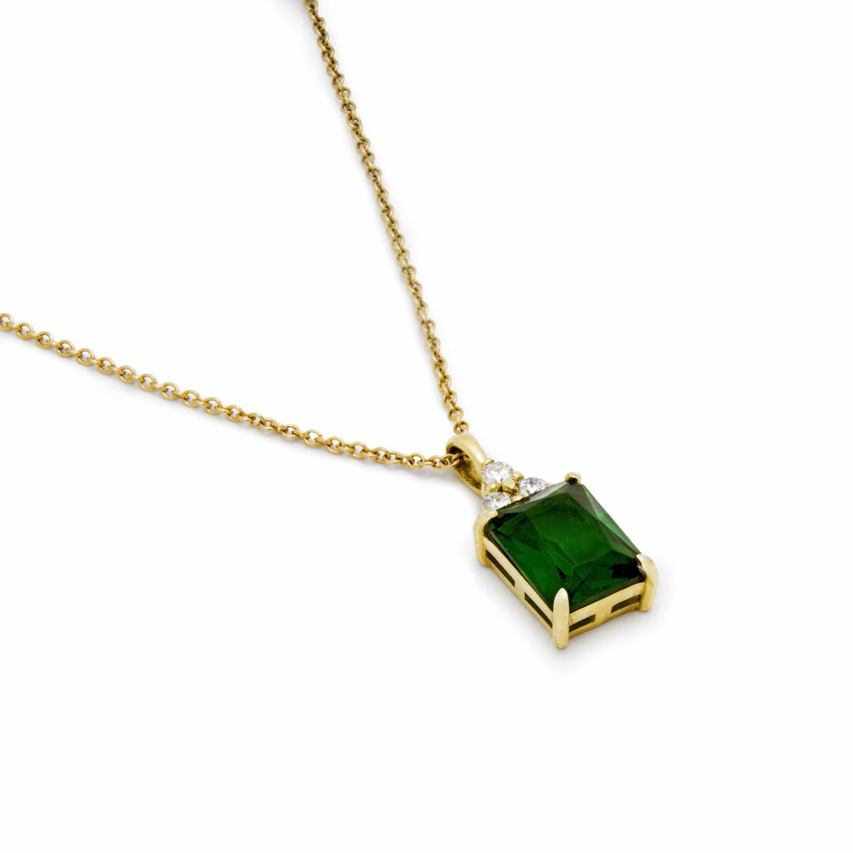 NG4792 Classic Gold Pendant Necklace With Stunning Emerald-Cut Green Emerald And Sparkling Diamond Accents - Elegant Everyday Luxury Jewelry