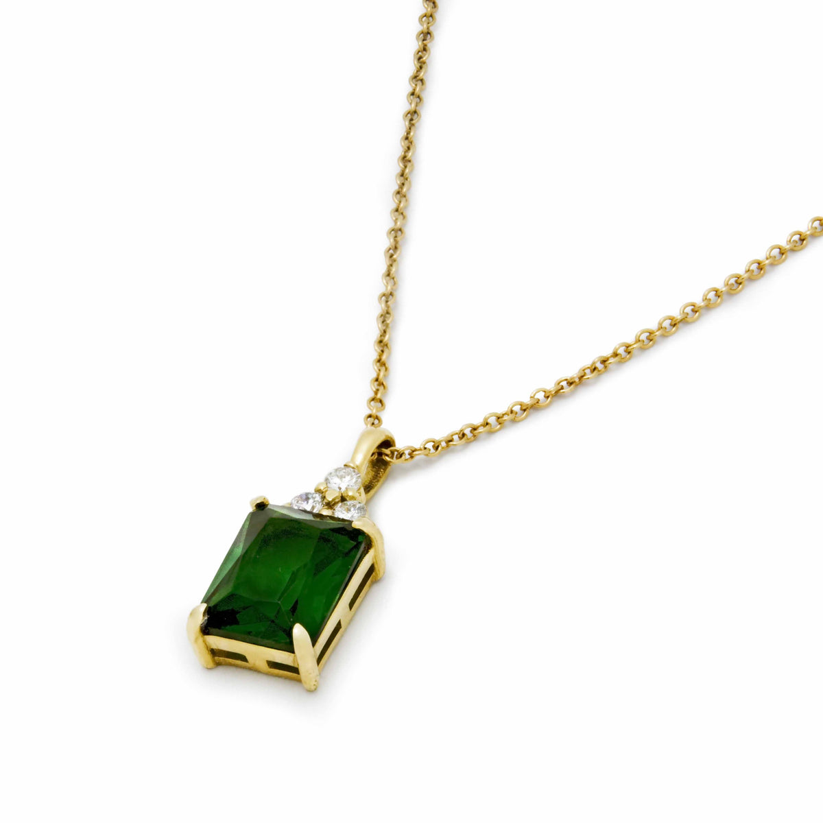 NG4792 Classic Gold Pendant Necklace With Stunning Emerald-Cut Green Emerald And Sparkling Diamond Accents - Elegant Everyday Luxury Jewelry