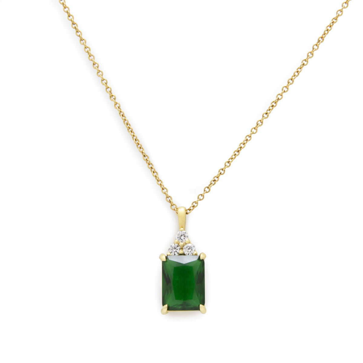 NG4792 Classic Gold Pendant Necklace With Stunning Emerald-Cut Green Emerald And Sparkling Diamond Accents - Elegant Everyday Luxury Jewelry