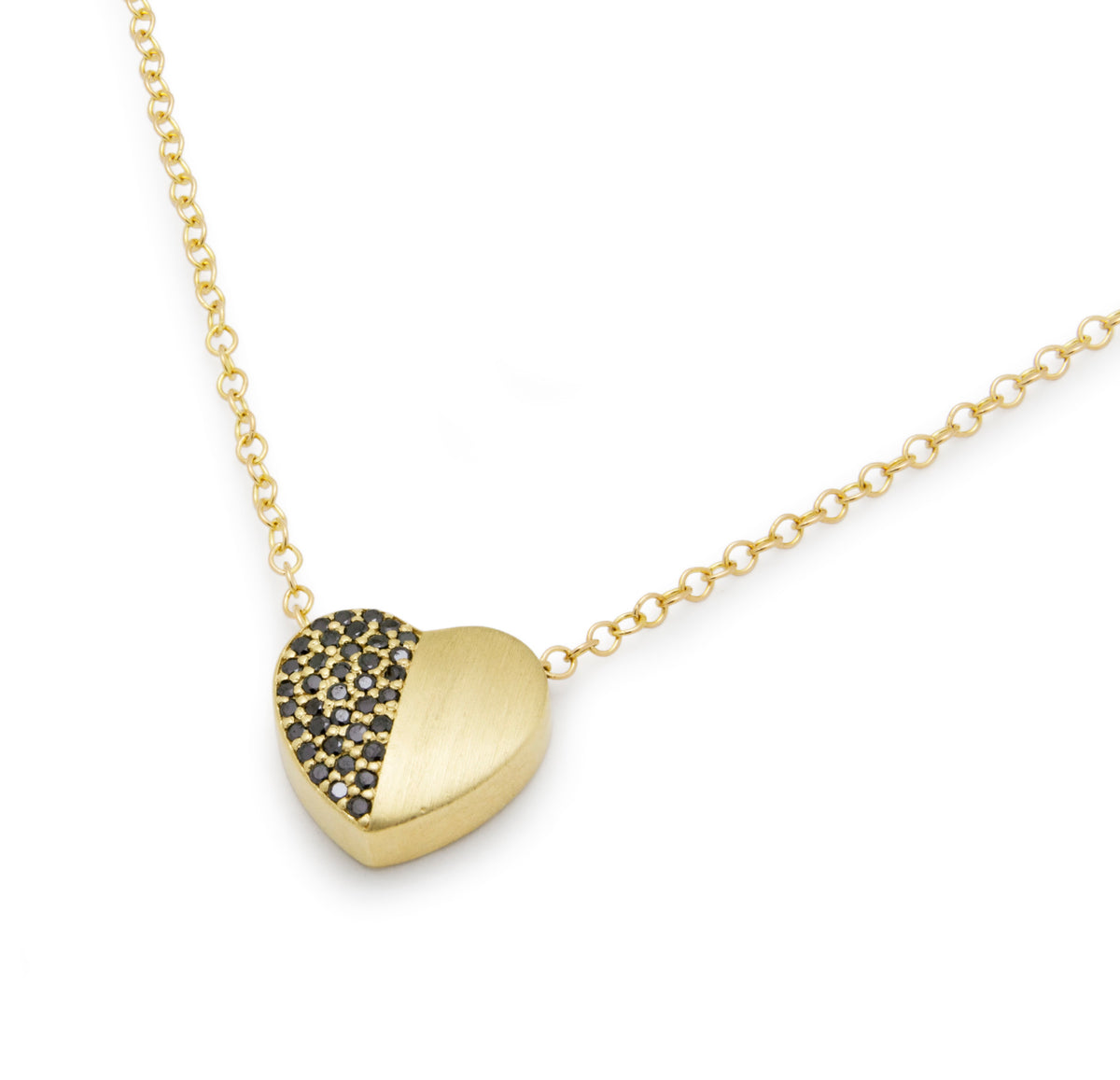 NG4799 Gold Heart Pendant Necklace with Black Diamonds