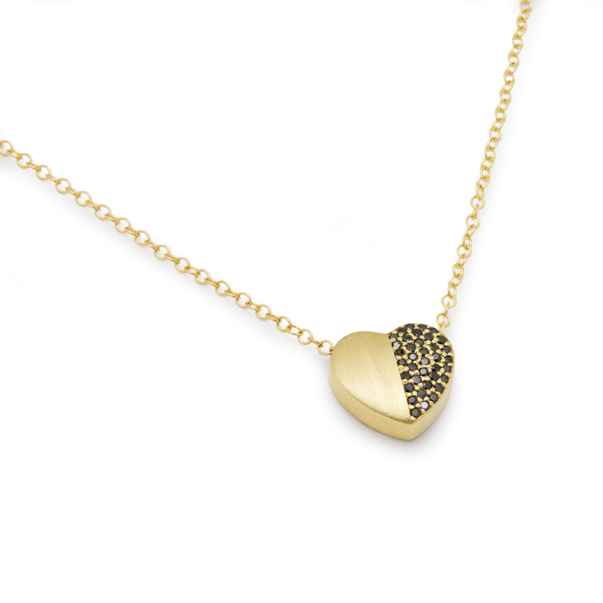 NG4799 Gold Heart Pendant Necklace with Black Diamonds