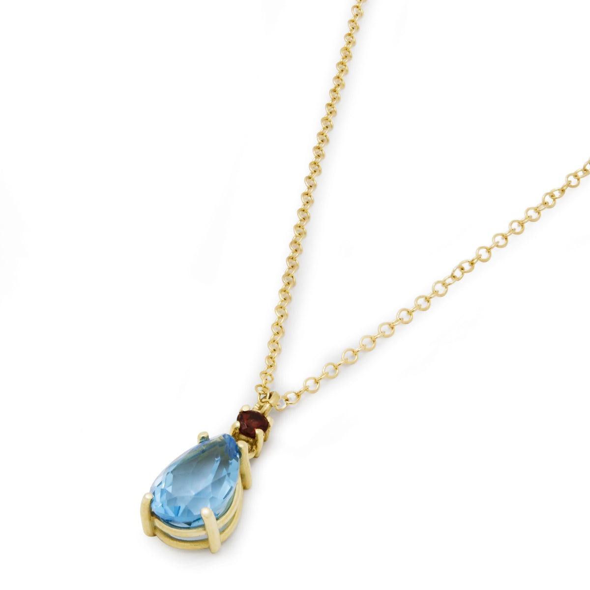 NG4805-1 Exquisite Pear-Shaped Blue Topaz and Garnet Pendant Necklace