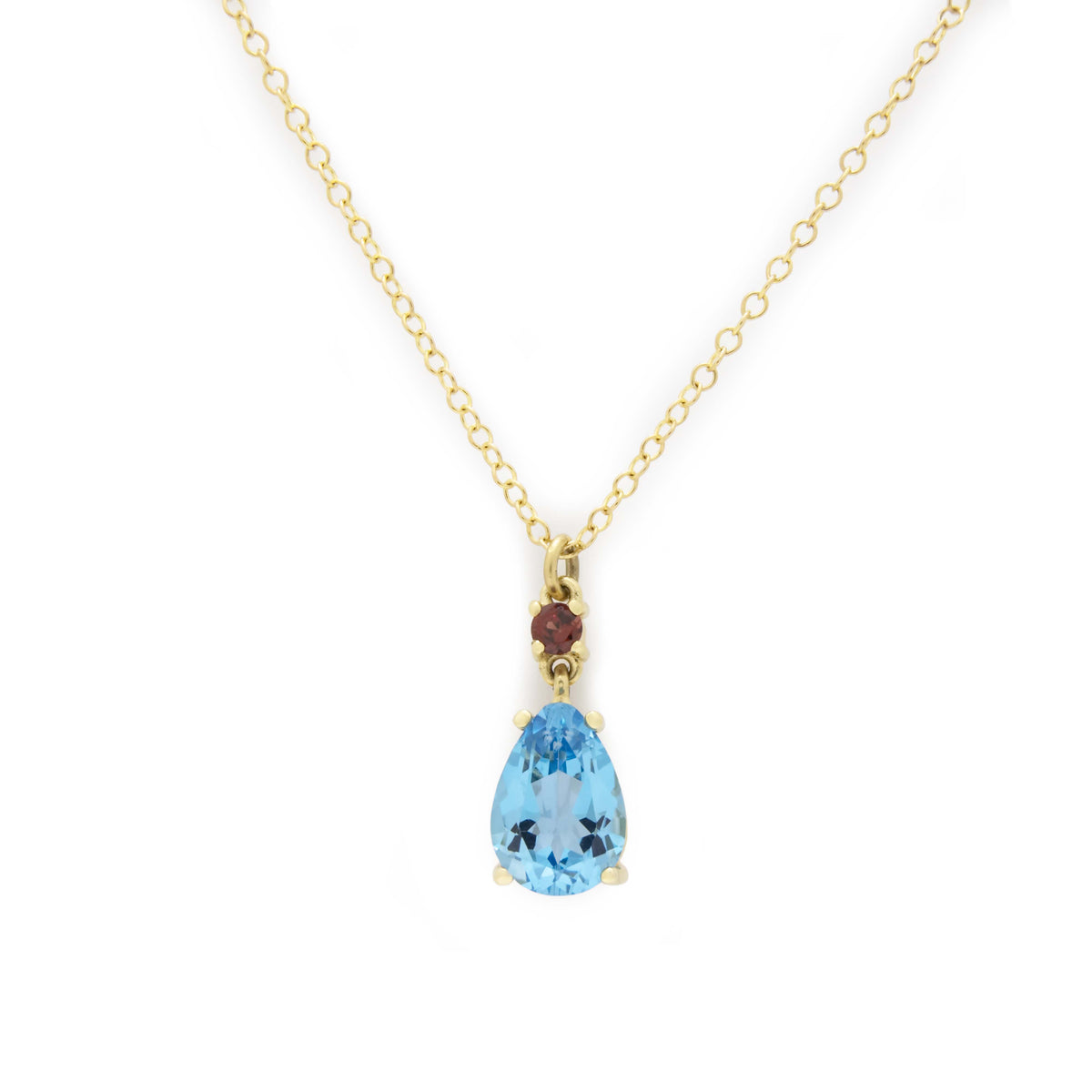 NG4805-1 Exquisite Pear-Shaped Blue Topaz and Garnet Pendant Necklace