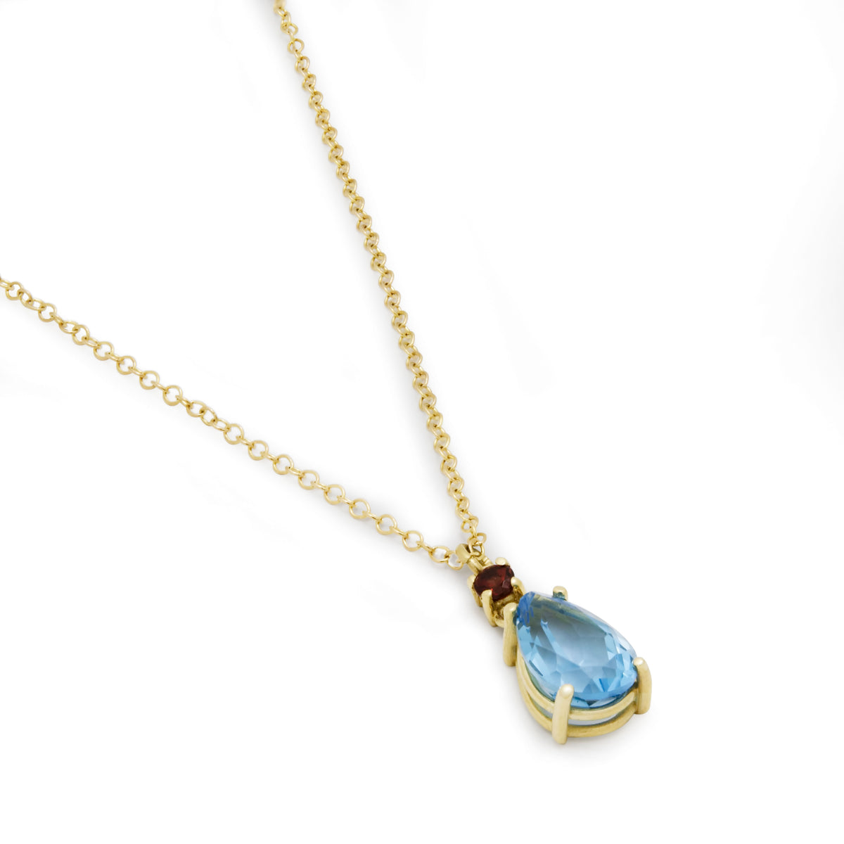 NG4805-1 Exquisite Pear-Shaped Blue Topaz and Garnet Pendant Necklace