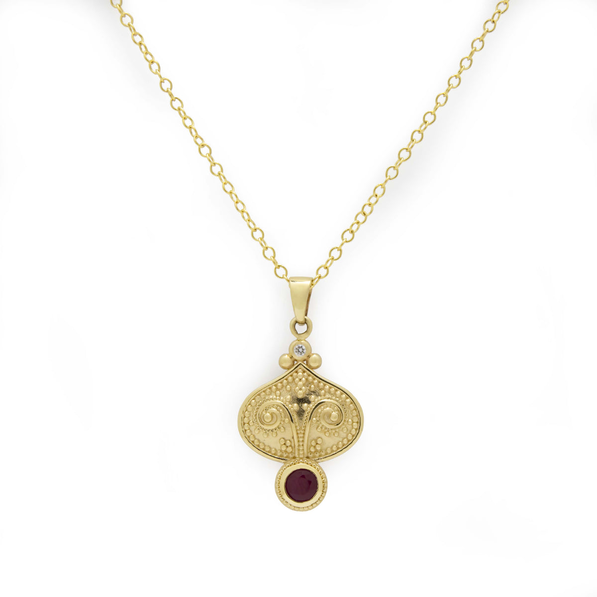 NG4810 Ethnic-Inspired Gold Pendant Necklace with Natural Ruby and Diamond