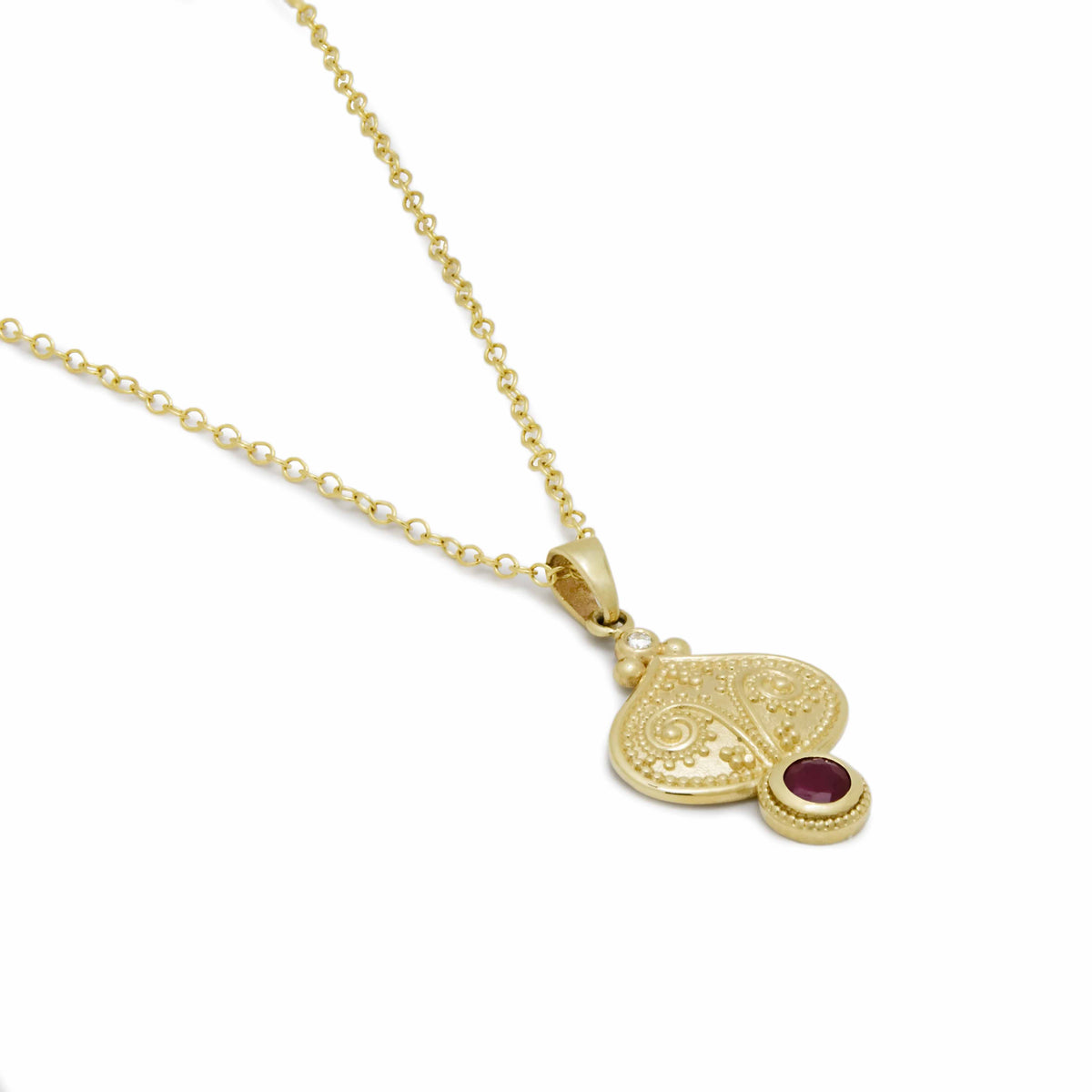 NG4810 Ethnic-Inspired Gold Pendant Necklace with Natural Ruby and Diamond