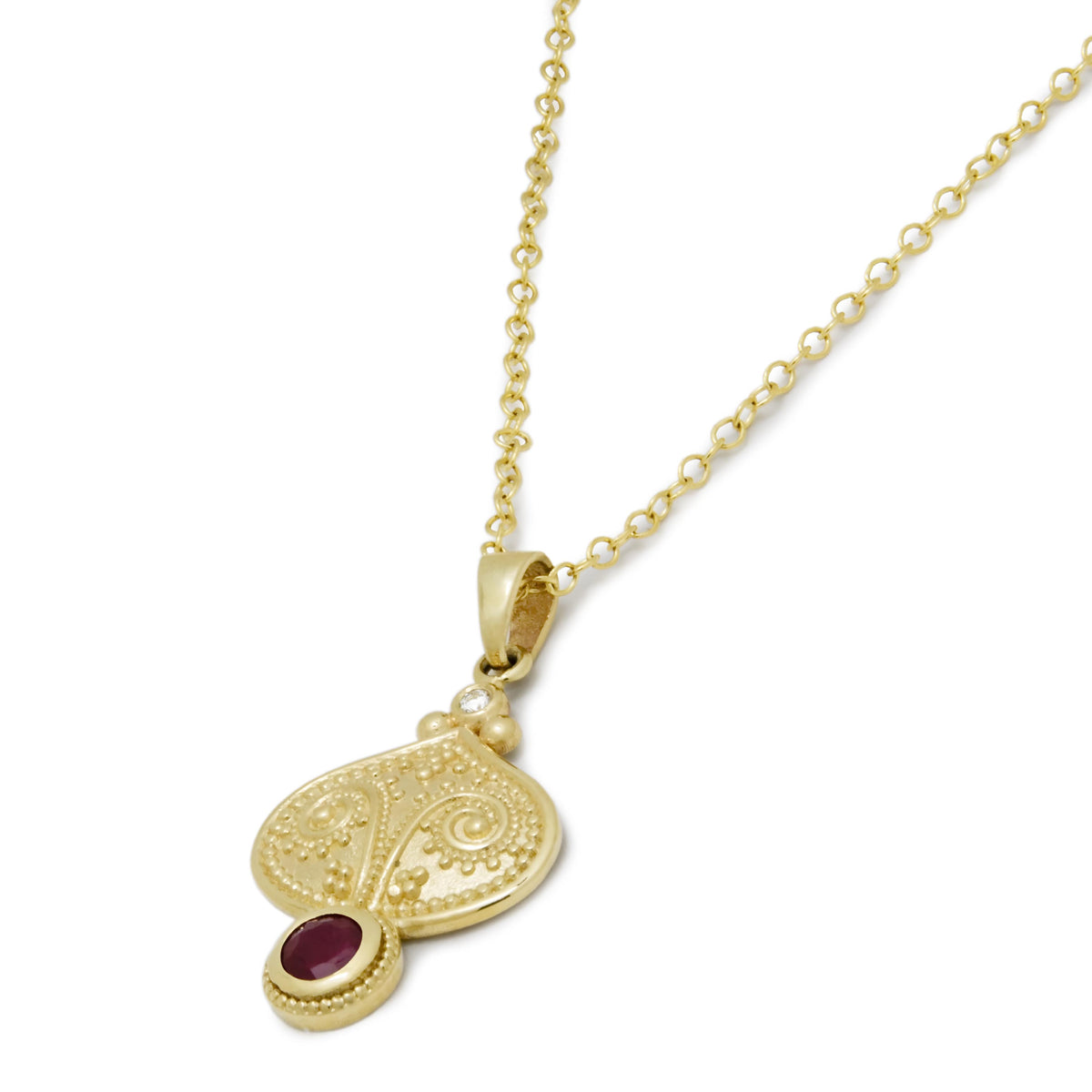 NG4810 Ethnic-Inspired Gold Pendant Necklace with Natural Ruby and Diamond