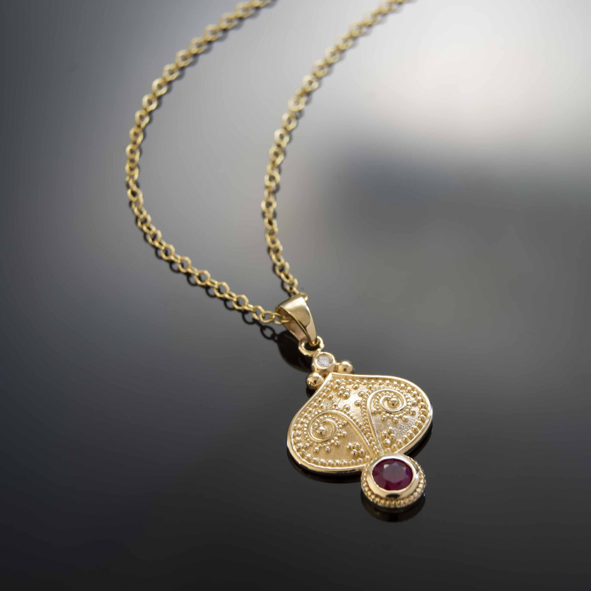 NG4810 Ethnic-Inspired Gold Pendant Necklace with Natural Ruby and Diamond