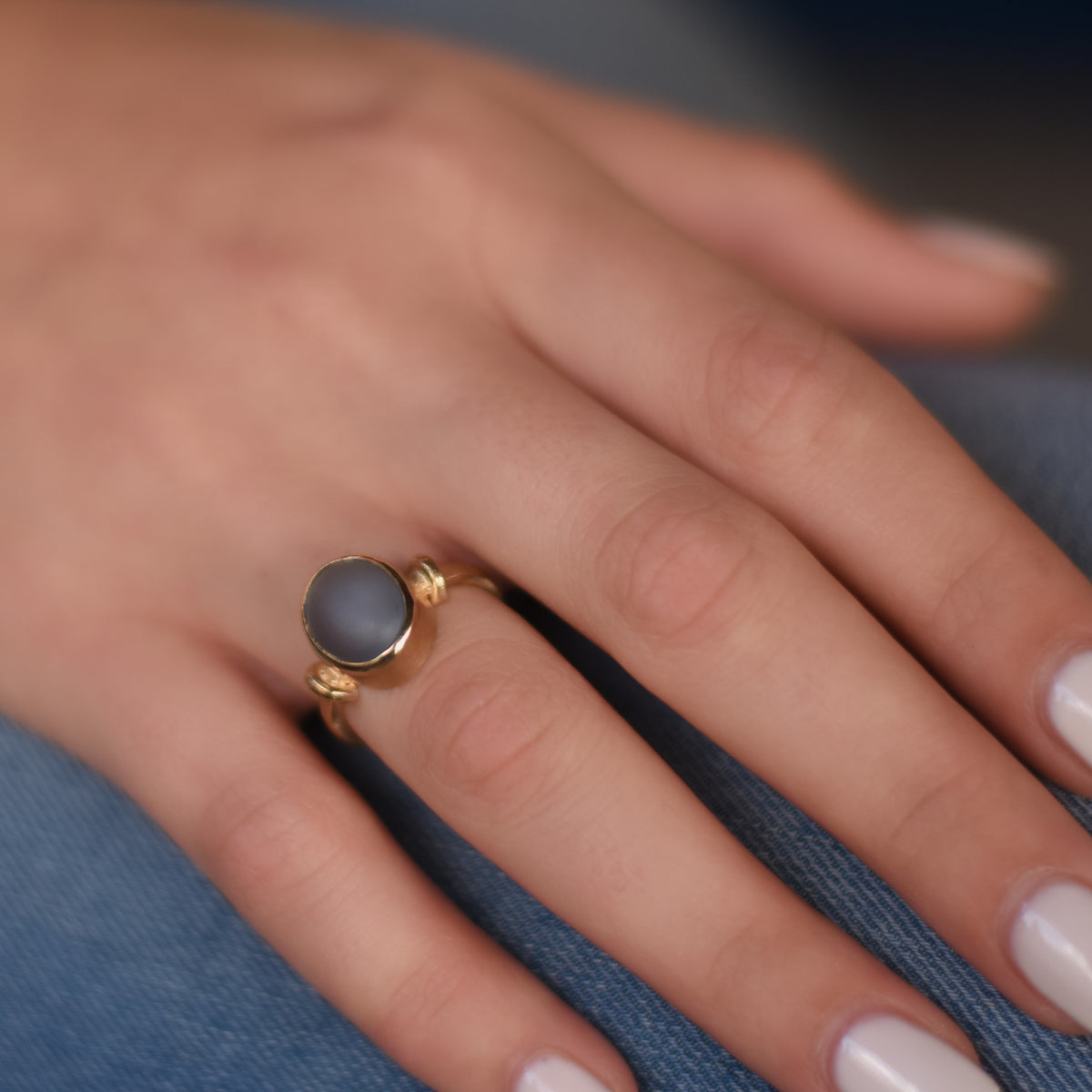 RG1090-3 Matte gold and Blue Quartz ring