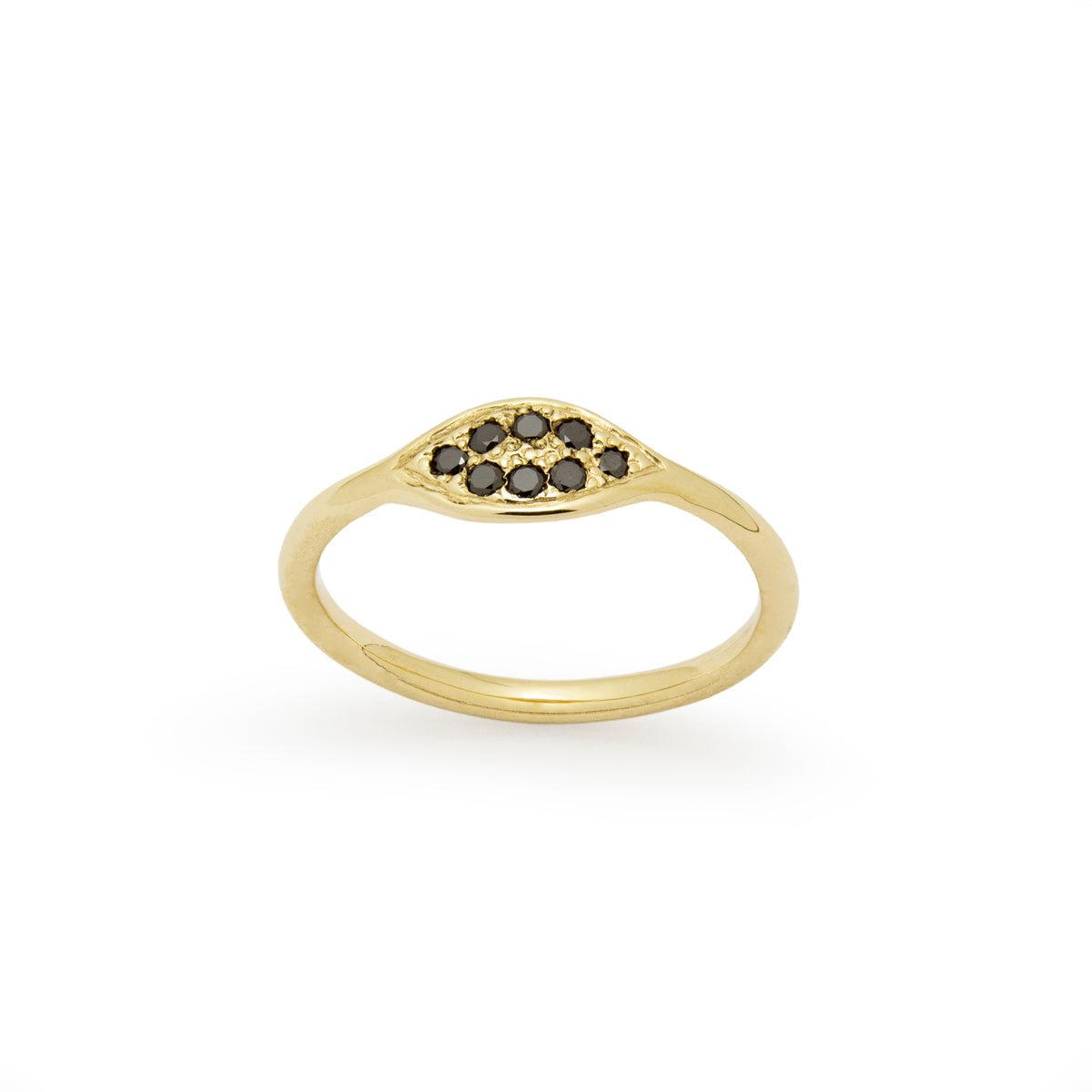 RG1787A-1 Dainty Gold Ring with Eight Black Diamonds