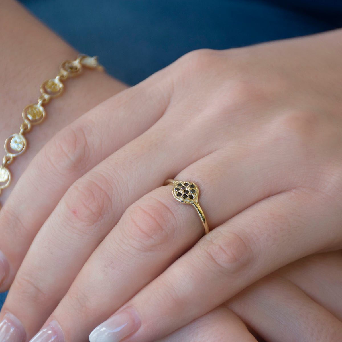 RG1787C-1 Dainty Gold Ring with Ten Black Diamonds