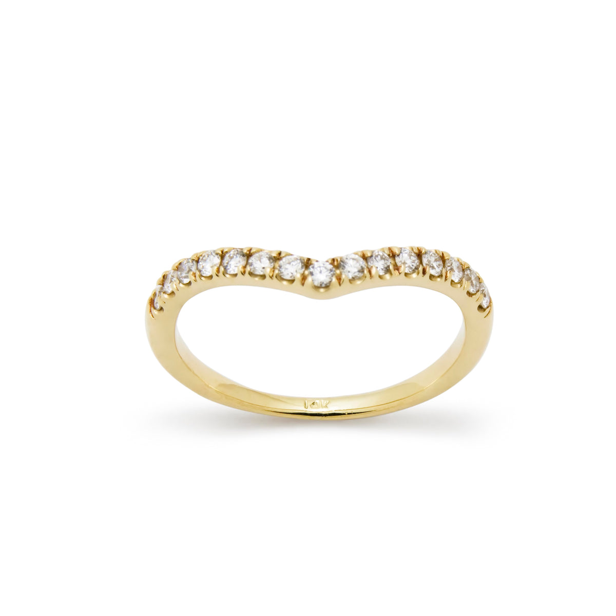 RG1814A Classic Diamond Wishbone Ring With Pave Setting In Yellow Gold Band, V Shape Ring