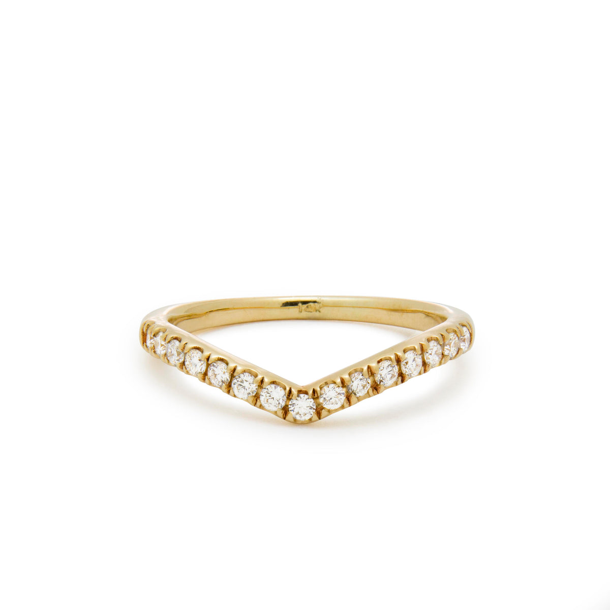 RG1814A Classic Diamond Wishbone Ring With Pave Setting In Yellow Gold Band, V Shape Ring