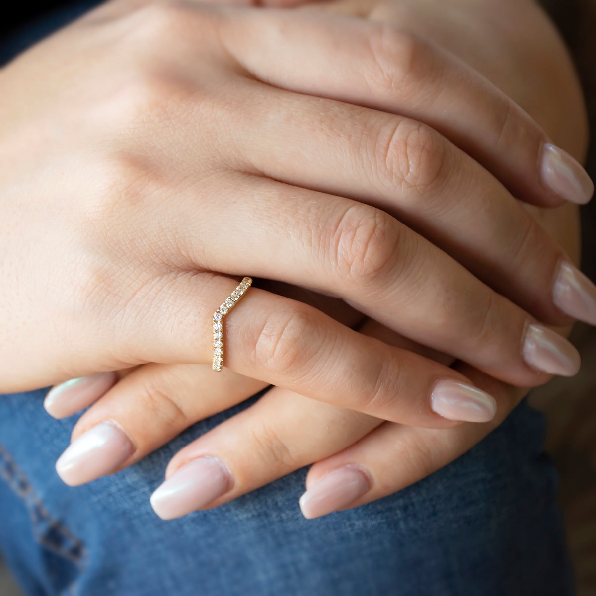 RG1814A Classic Diamond Wishbone Ring With Pave Setting In Yellow Gold Band, V Shape Ring