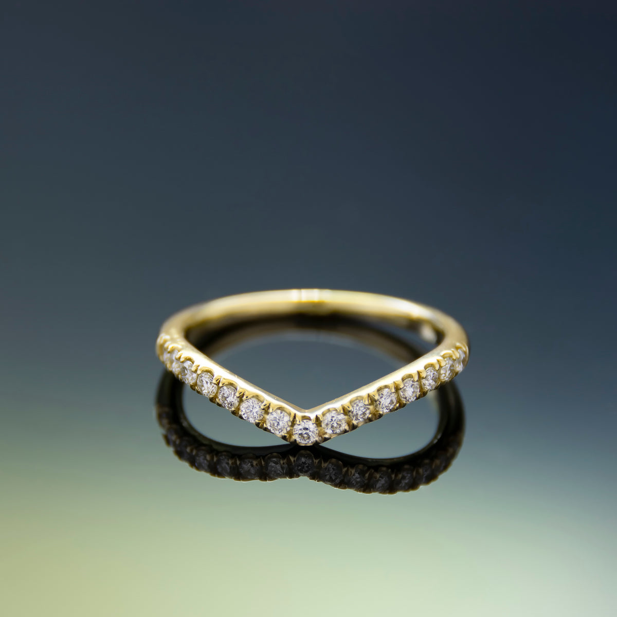 RG1814A Classic Diamond Wishbone Ring With Pave Setting In Yellow Gold Band, V Shape Ring