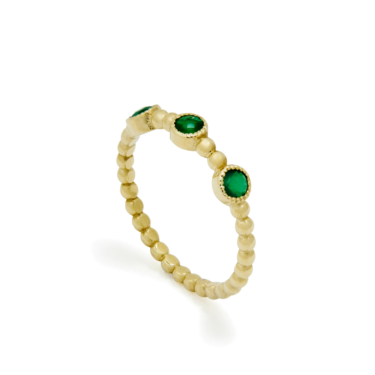 RG1830-3 Triple Emerald Dotted Gold Band Ring