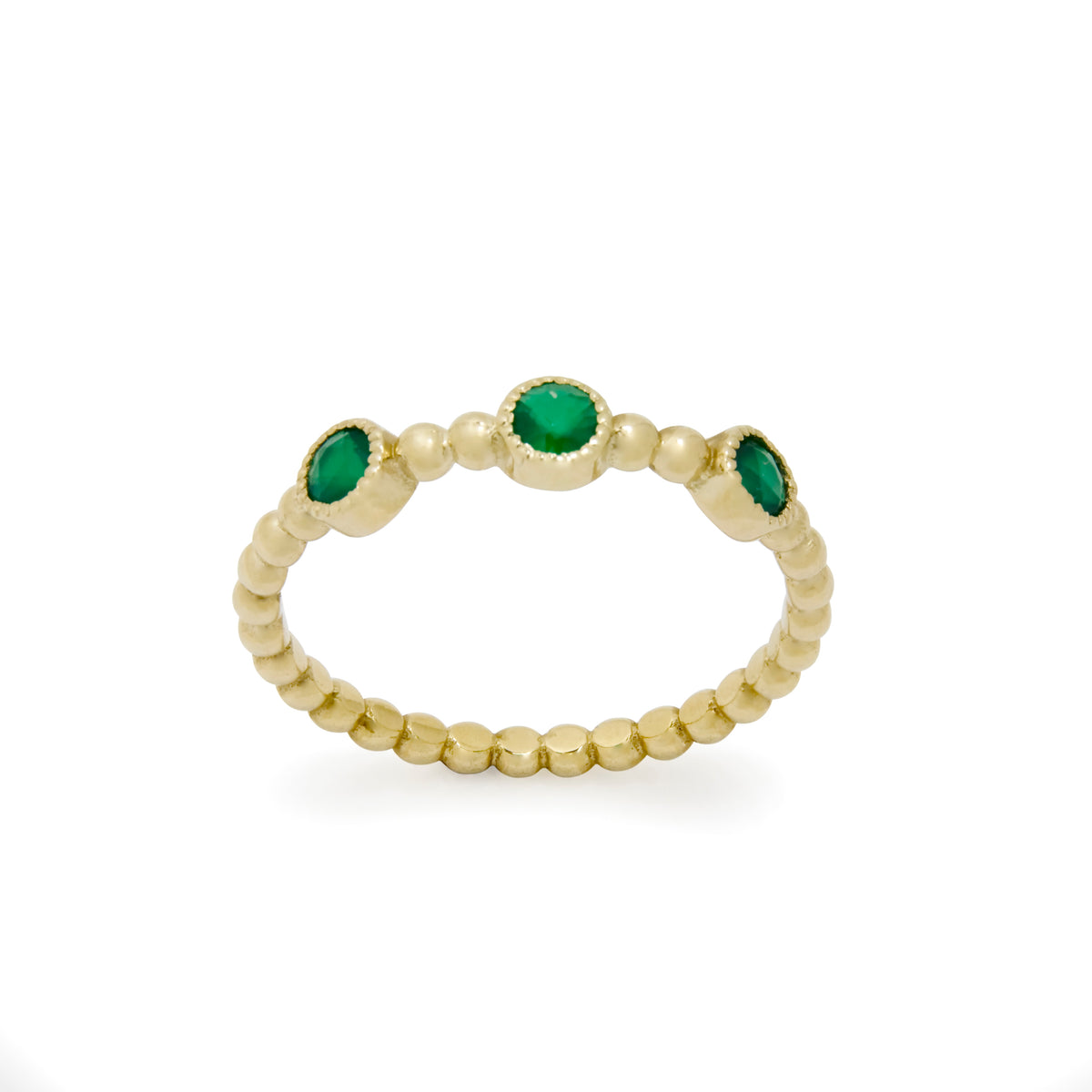 RG1830-3 Triple Emerald Dotted Gold Band Ring