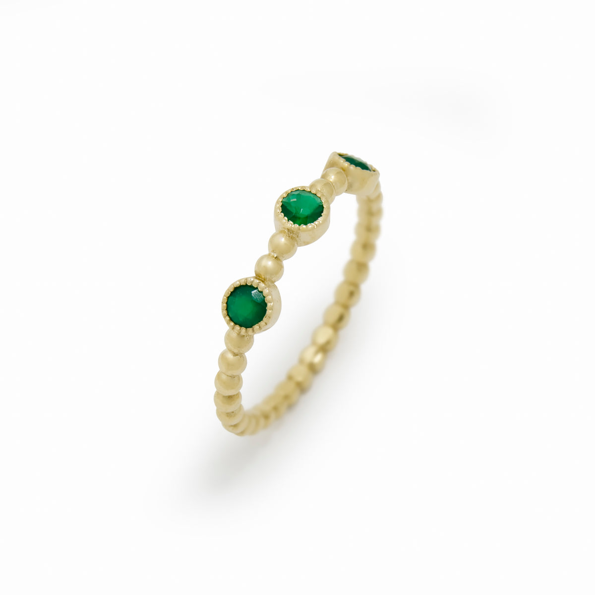 RG1830-3 Triple Emerald Dotted Gold Band Ring