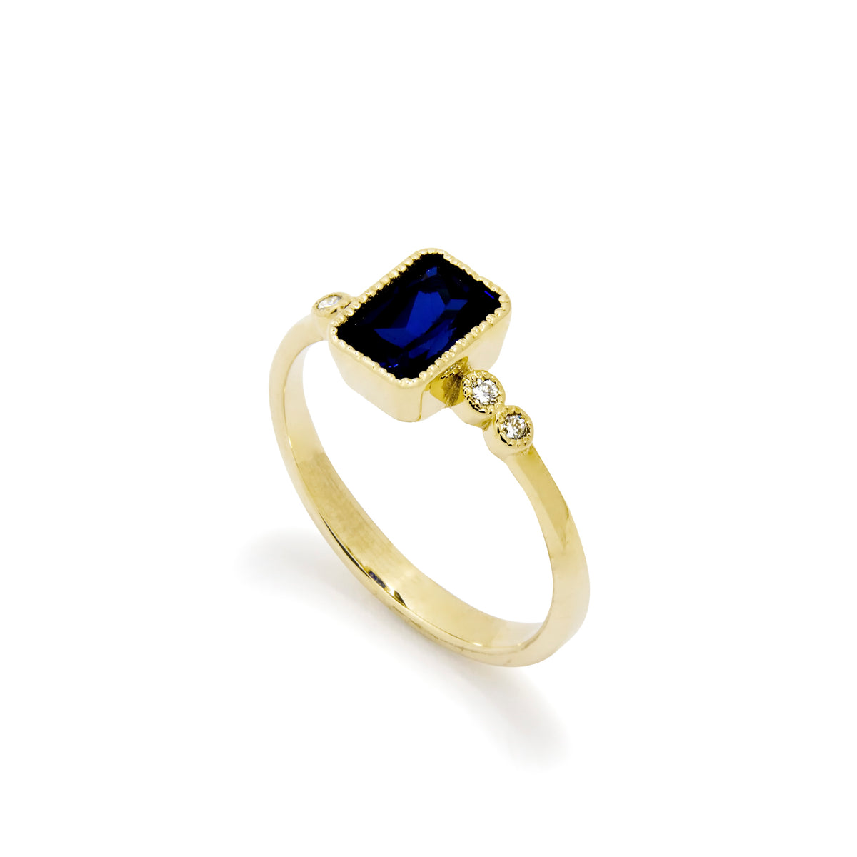 RG1834-2 Gold Ring with Square Blue Sapphire and Zircon Accents