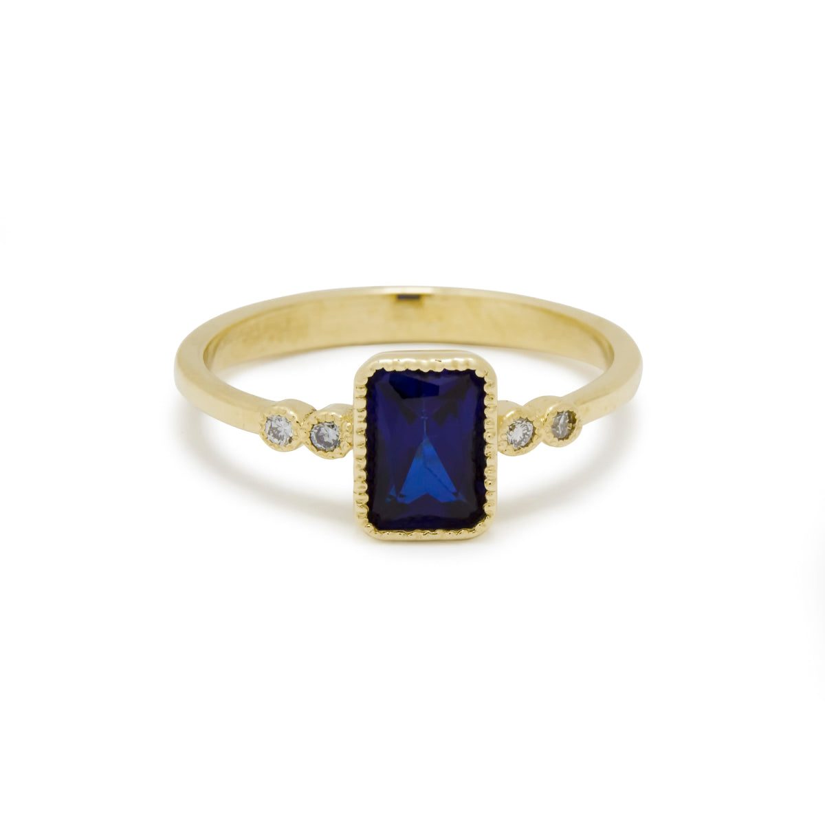 RG1834-2 Gold Ring with Square Blue Sapphire and Zircon Accents