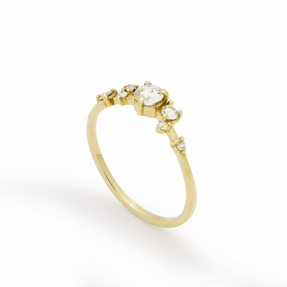 RG1842D Dainty Gold Ring with Asymmetrical Diamond Arrangement