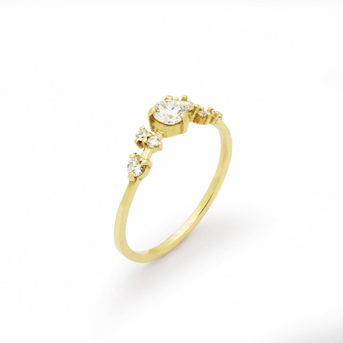 RG1842D Dainty Gold Ring with Asymmetrical Diamond Arrangement