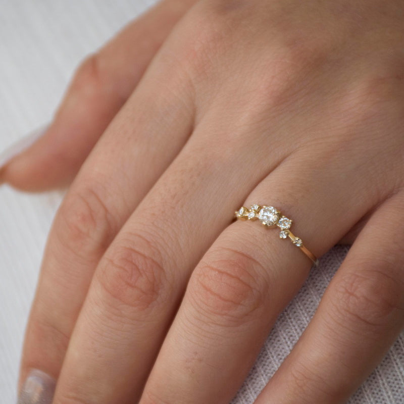 RG1842D Dainty Gold Ring with Asymmetrical Diamond Arrangement