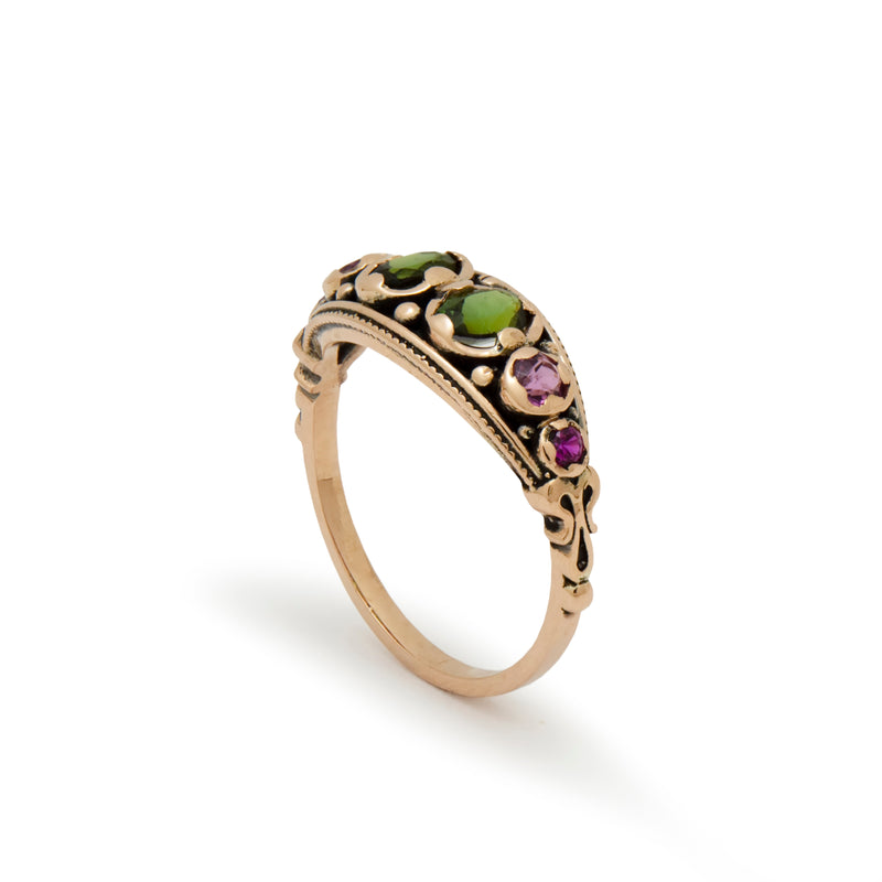 RG1884-1 Victorian band with green and pink Tourmaline