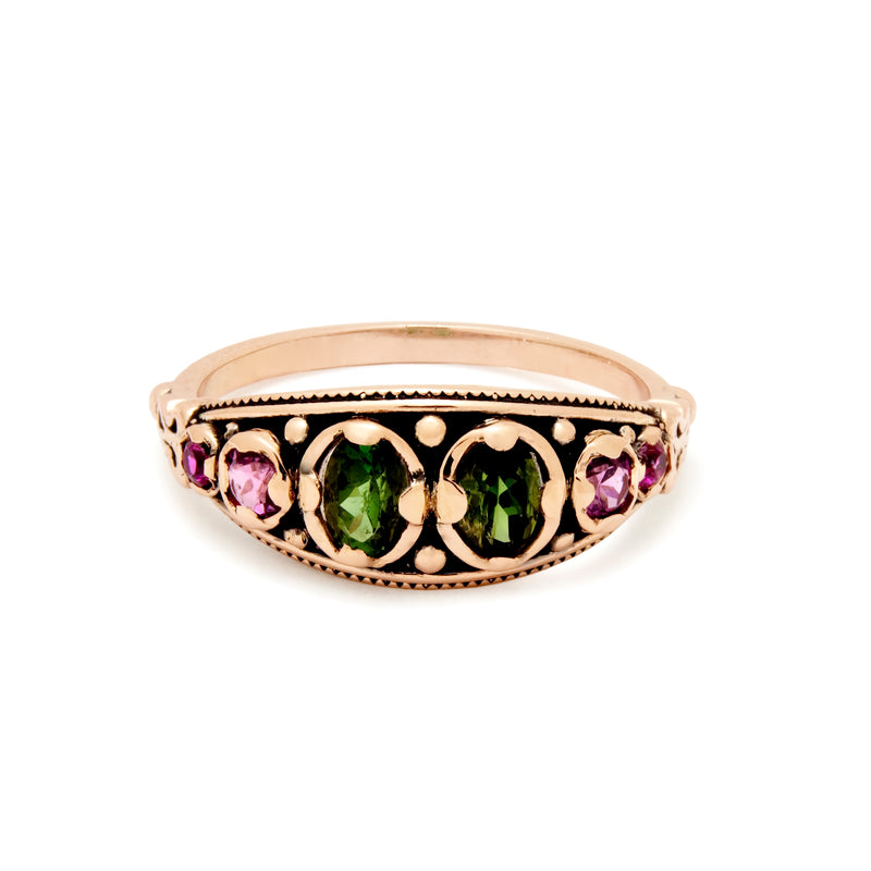 RG1884-1 Victorian band with green and pink Tourmaline