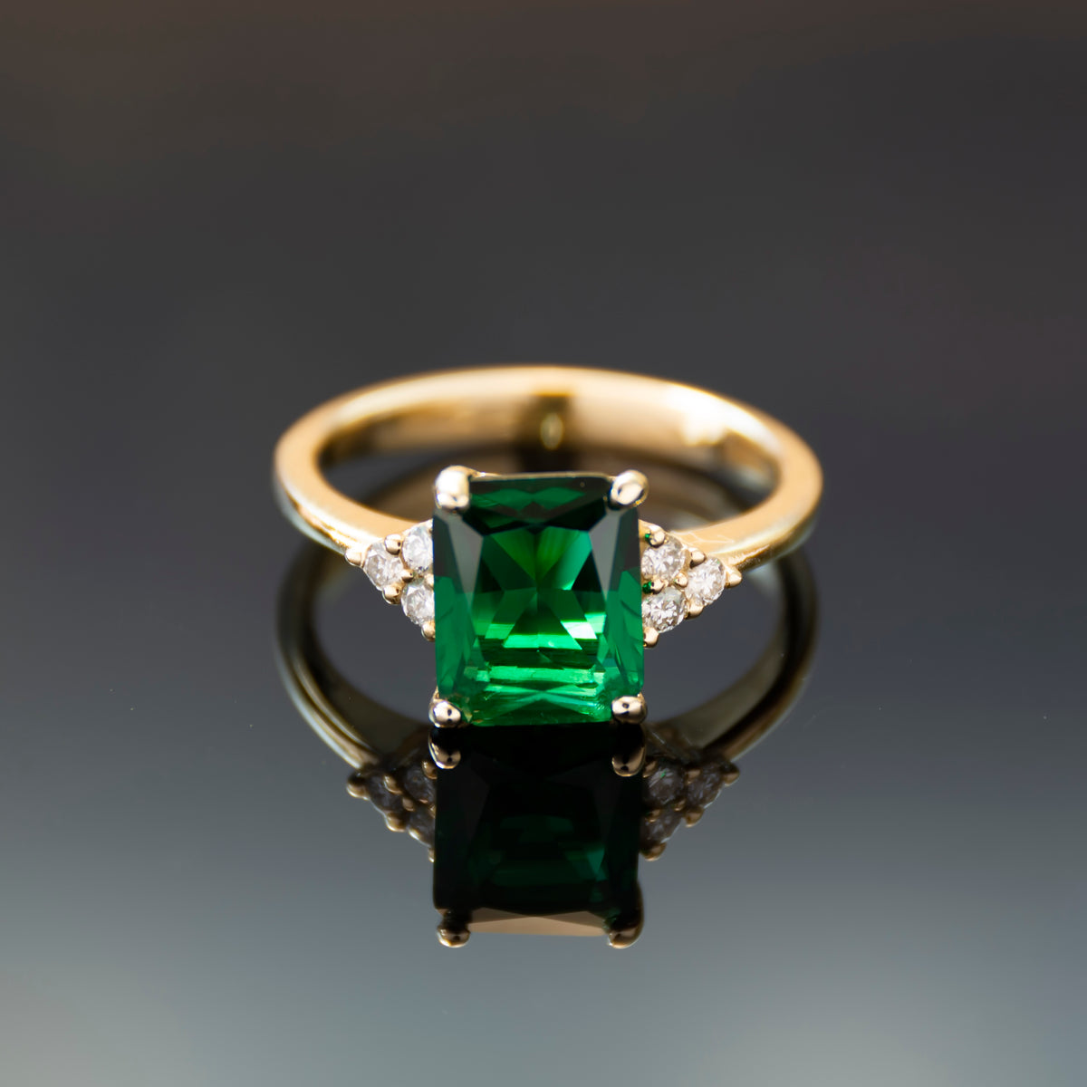 RG1888-1 Engagement Ring with Emerald and Diamonds