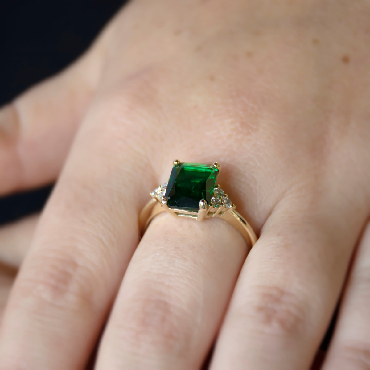 RG1888-1 Engagement Ring with Emerald and Diamonds