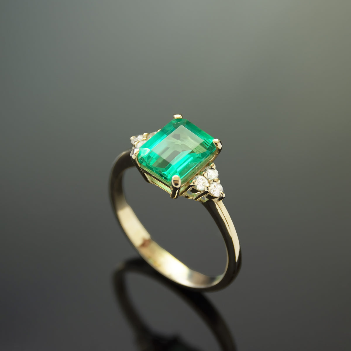 RG1888-2 Engagement Ring with Natural Emerald and Diamonds