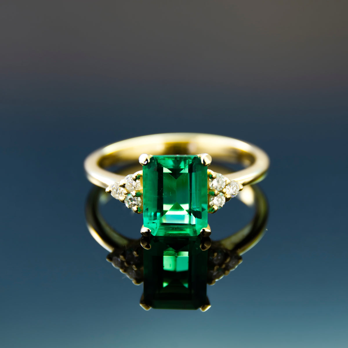 RG1888-2 Engagement Ring with Natural Emerald and Diamonds