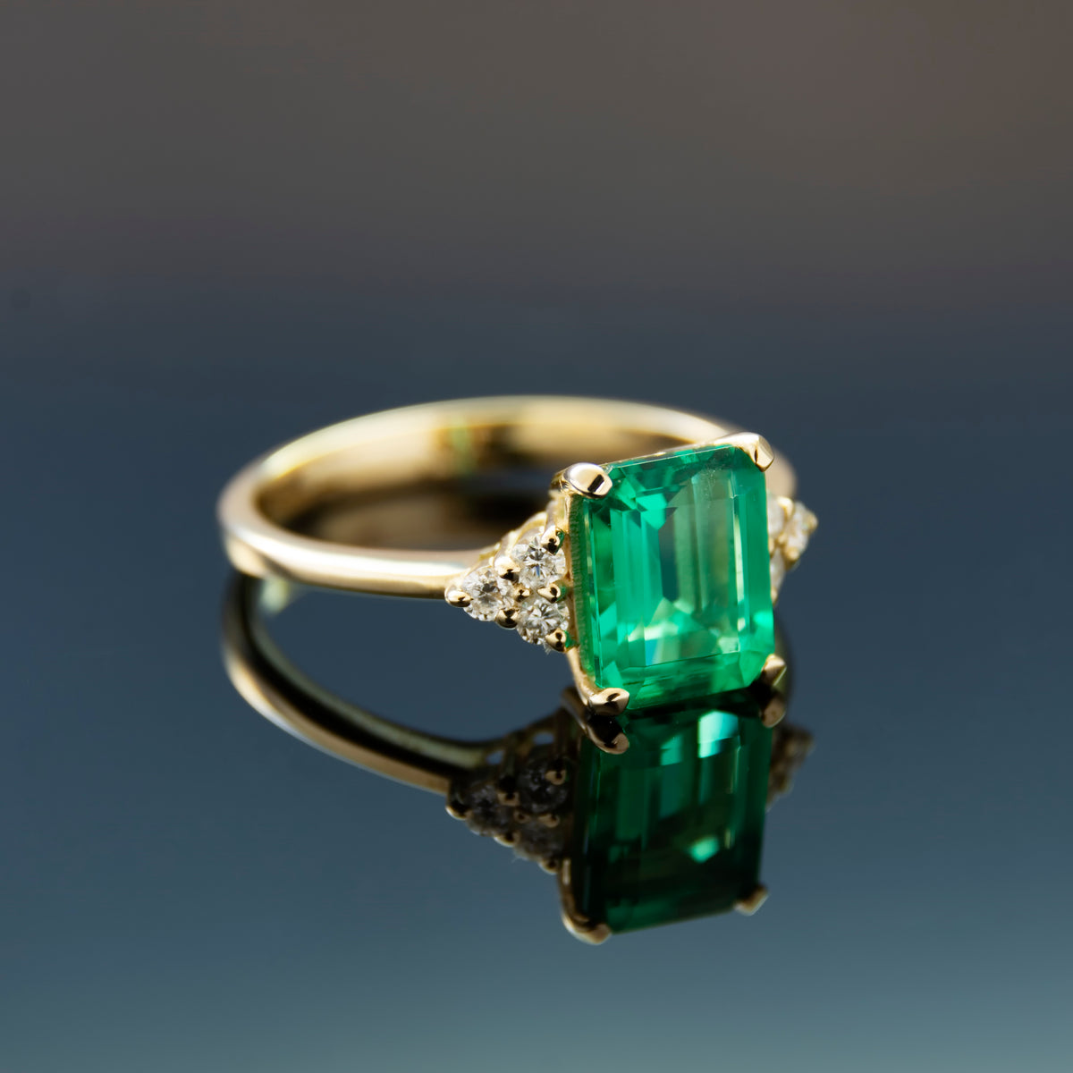 RG1888-2 Engagement Ring with Natural Emerald and Diamonds