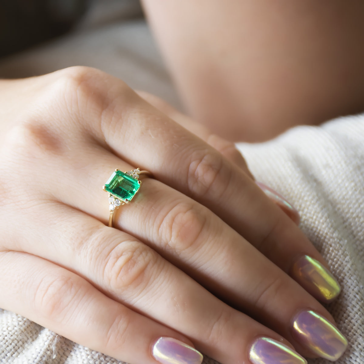 RG1888-2 Engagement Ring with Natural Emerald and Diamonds