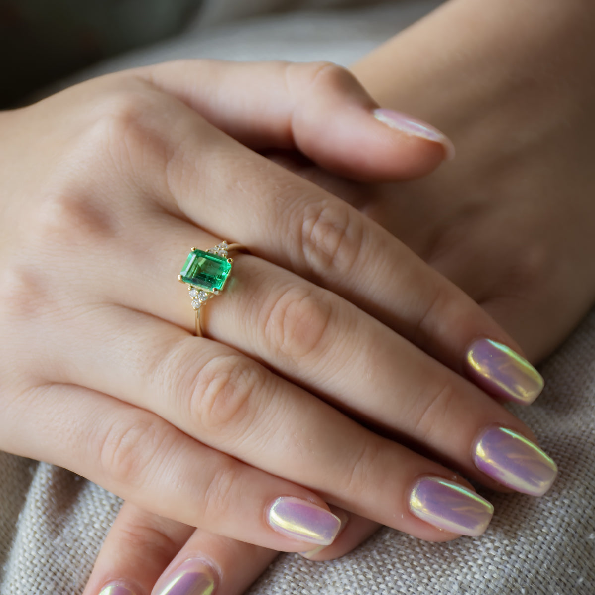 RG1888-2 Engagement Ring with Natural Emerald and Diamonds