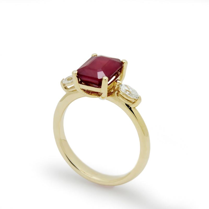 RG1894-1 Gold Engagement Ring with Square Ruby and Moissanite
