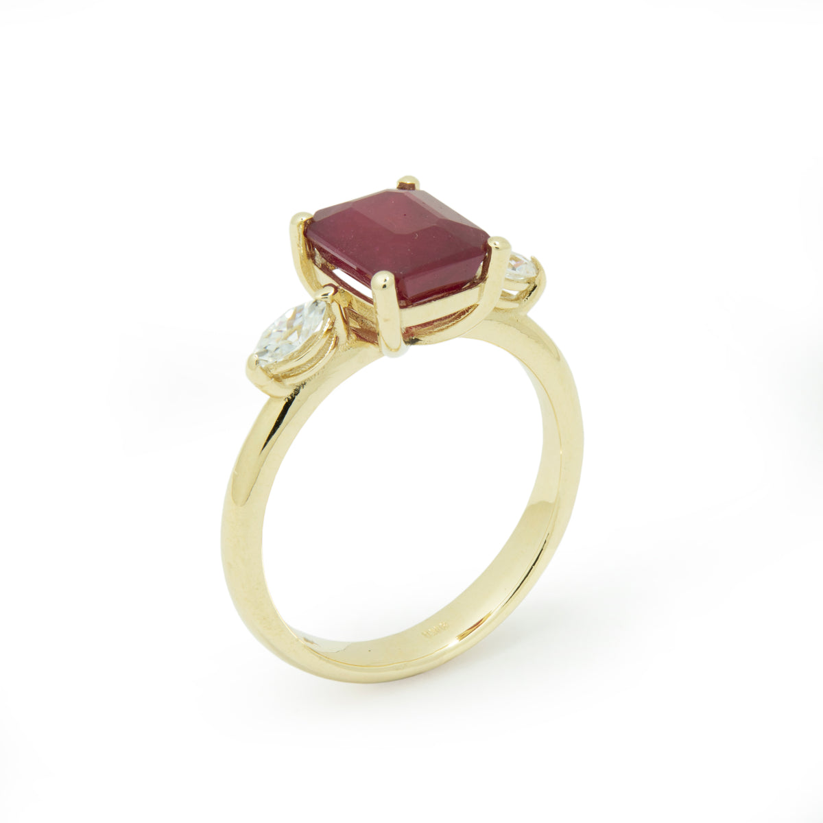 RG1894-1 Gold Engagement Ring with Square Ruby and Moissanite