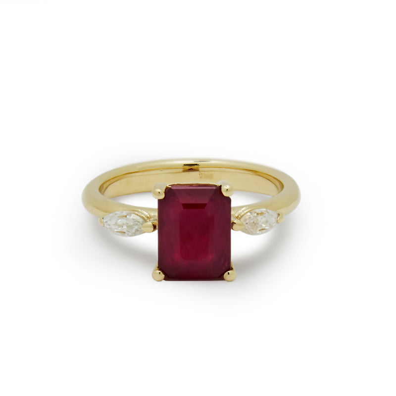 RG1894-1 Gold Engagement Ring with Square Ruby and Moissanite